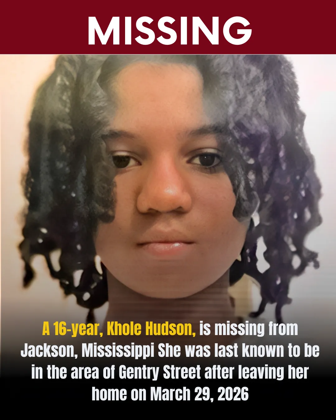  URGENT MISSING CHILD ALERT – HELP FIND KHOLE HUDSON 