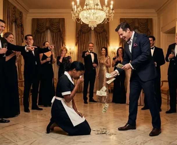 A young, wealthy boss paid a Black housekeeper to kneel, crawl, and bark like a dog to entertain his guests — but her reaction left everyone stunned.