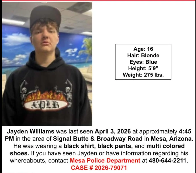 MISSING: JAYDEN WILLIAMS – MESA, ARIZONA