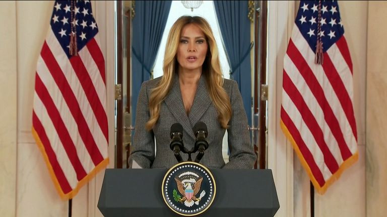 Melania Trump says claims linking her to Epstein 'need to stop' in rare White House address